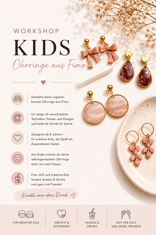 Workshop Ohrringe aus Polymer Ton (Fimo) KIDS  Mittwoch 28. Oktober 2026  14-17 Uhr