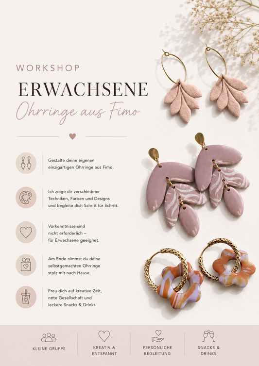 Workshop Ohrringe aus Polymer Ton ERWACHSENE Freitag 4. September 2026 18 Uhr ca. 3-3 1/2h